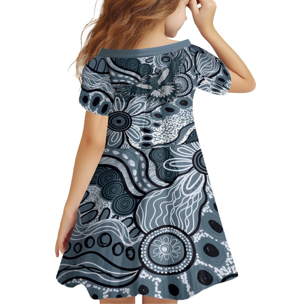 Magpies Aboriginal Art Family Matching Off The Shoulder Long Sleeve Dress and Hawaiian Shirt