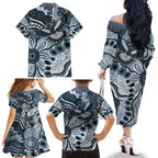Magpies Aboriginal Art Family Matching Off The Shoulder Long Sleeve Dress and Hawaiian Shirt