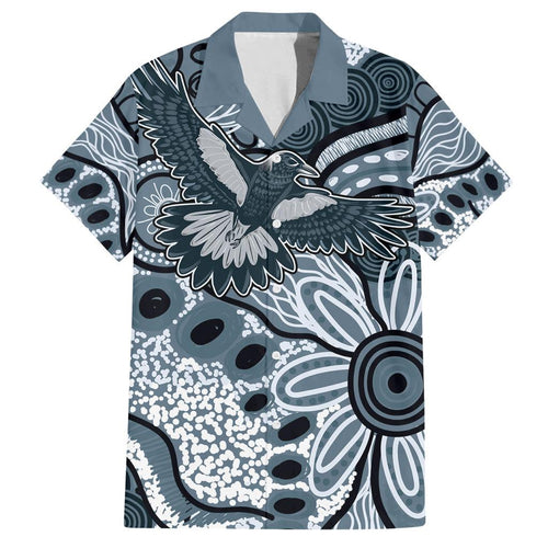 Magpies Aboriginal Art Family Matching Off The Shoulder Long Sleeve Dress and Hawaiian Shirt