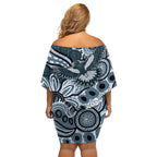 Magpies Aboriginal Art Family Matching Off Shoulder Short Dress and Hawaiian Shirt