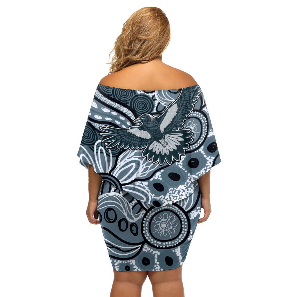 Magpies Aboriginal Art Family Matching Off Shoulder Short Dress and Hawaiian Shirt