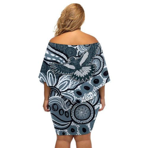Magpies Aboriginal Art Family Matching Off Shoulder Short Dress and Hawaiian Shirt