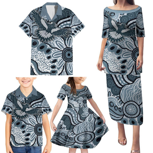 Magpies Aboriginal Art Family Matching Puletasi and Hawaiian Shirt