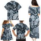 Magpies Aboriginal Art Family Matching Puletasi and Hawaiian Shirt