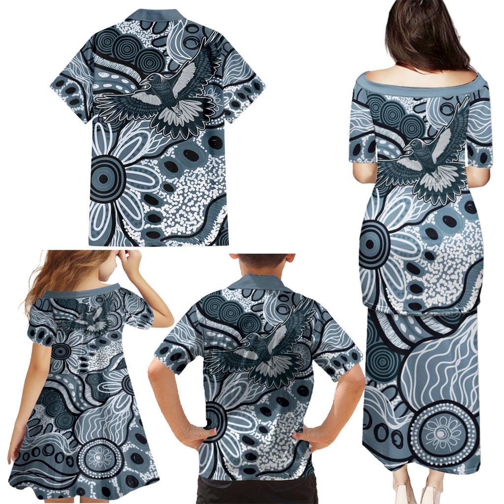 Magpies Aboriginal Art Family Matching Puletasi and Hawaiian Shirt