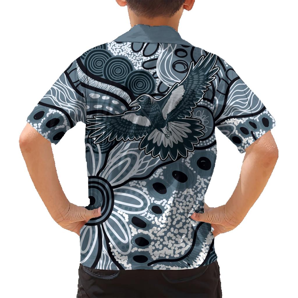 Magpies Aboriginal Art Family Matching Short Sleeve Bodycon Dress and Hawaiian Shirt