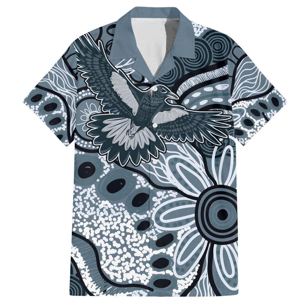 Magpies Aboriginal Art Family Matching Short Sleeve Bodycon Dress and Hawaiian Shirt