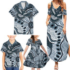 Magpies Aboriginal Art Family Matching Summer Maxi Dress and Hawaiian Shirt