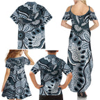 Magpies Aboriginal Art Family Matching Summer Maxi Dress and Hawaiian Shirt