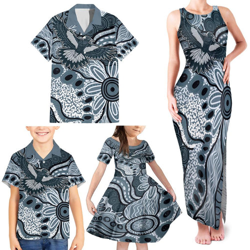 Magpies Aboriginal Art Family Matching Tank Maxi Dress and Hawaiian Shirt