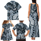 Magpies Aboriginal Art Family Matching Tank Maxi Dress and Hawaiian Shirt