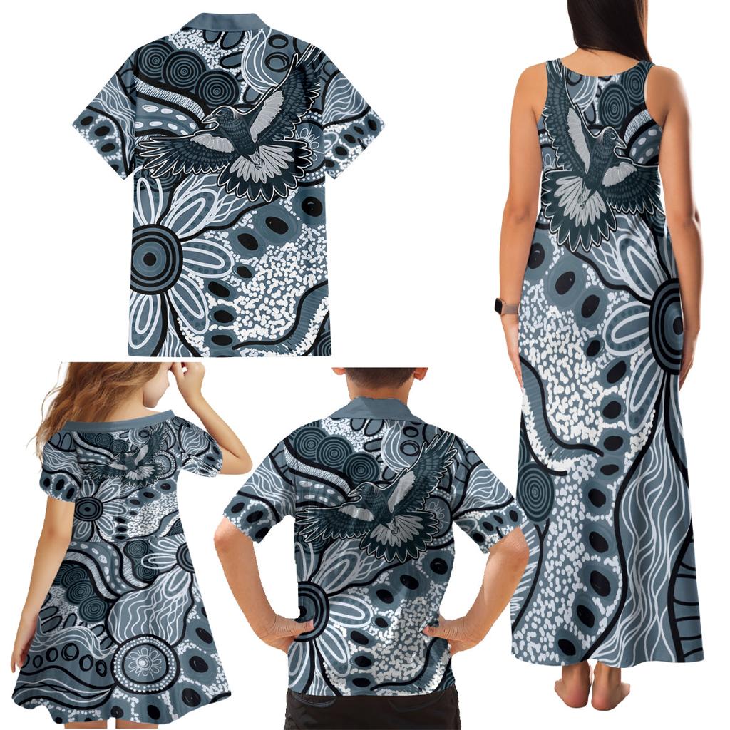 Magpies Aboriginal Art Family Matching Tank Maxi Dress and Hawaiian Shirt