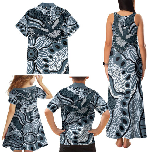 Magpies Aboriginal Art Family Matching Tank Maxi Dress and Hawaiian Shirt