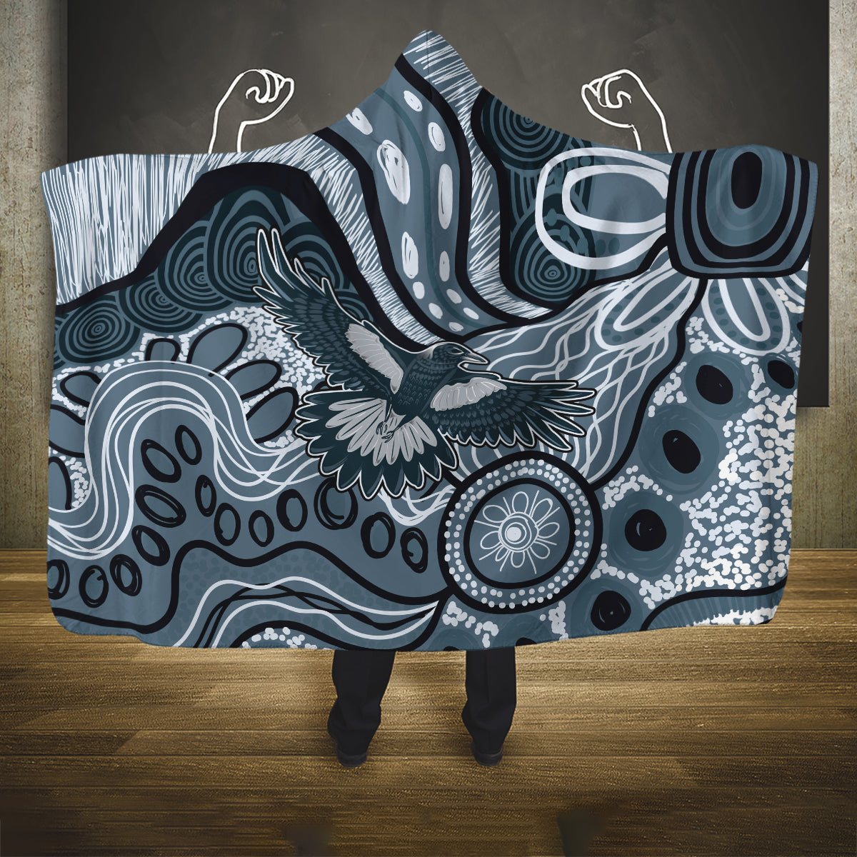 Magpies Aboriginal Art Hooded Blanket