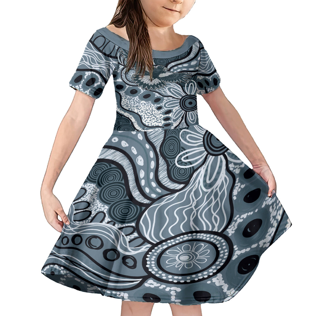 Magpies Aboriginal Art Kid Short Sleeve Dress