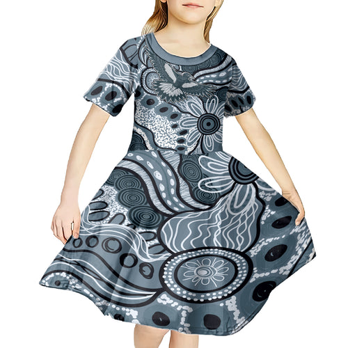 Magpies Aboriginal Art Kid Short Sleeve Dress
