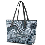 Magpies Aboriginal Art Leather Tote Bag