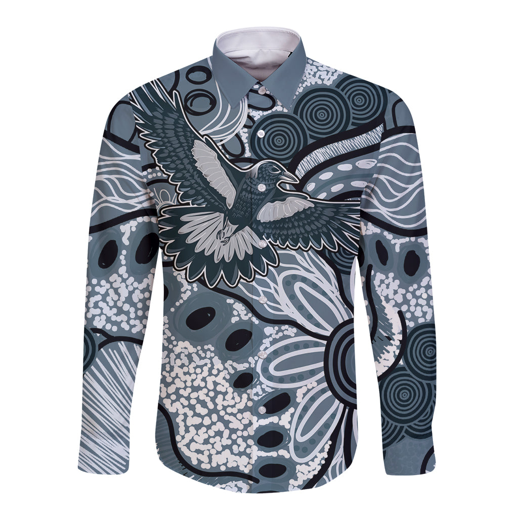 Magpies Aboriginal Art Long Sleeve Button Shirt