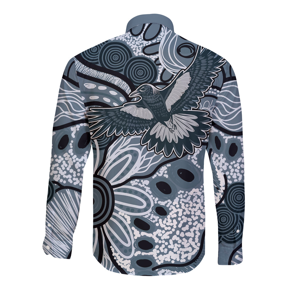 Magpies Aboriginal Art Long Sleeve Button Shirt