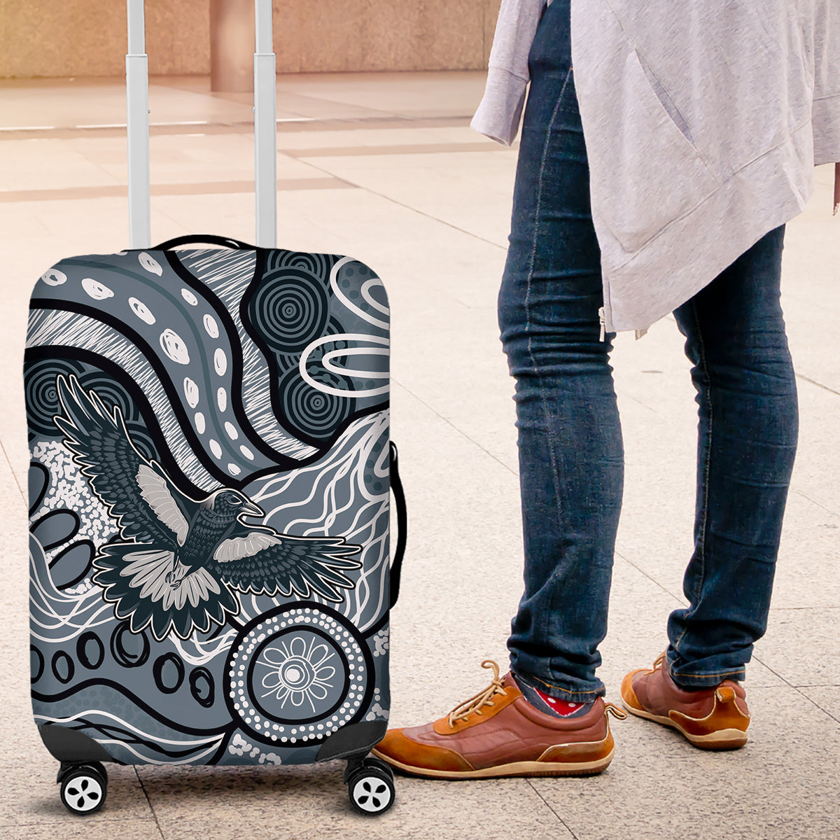 Magpies Aboriginal Art Luggage Cover