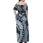 Magpies Aboriginal Art Off Shoulder Maxi Dress
