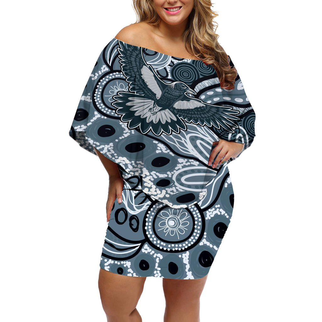 Magpies Aboriginal Art Off Shoulder Short Dress