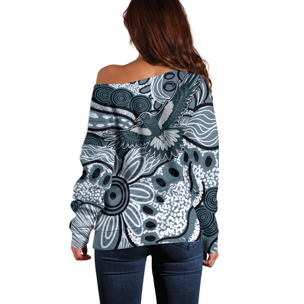 Magpies Aboriginal Art Off Shoulder Sweater