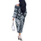 Magpies Aboriginal Art Off The Shoulder Long Sleeve Dress