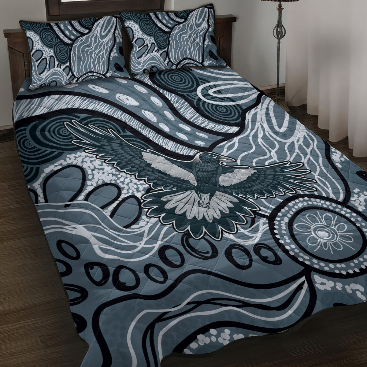 Magpies Aboriginal Art Quilt Bed Set