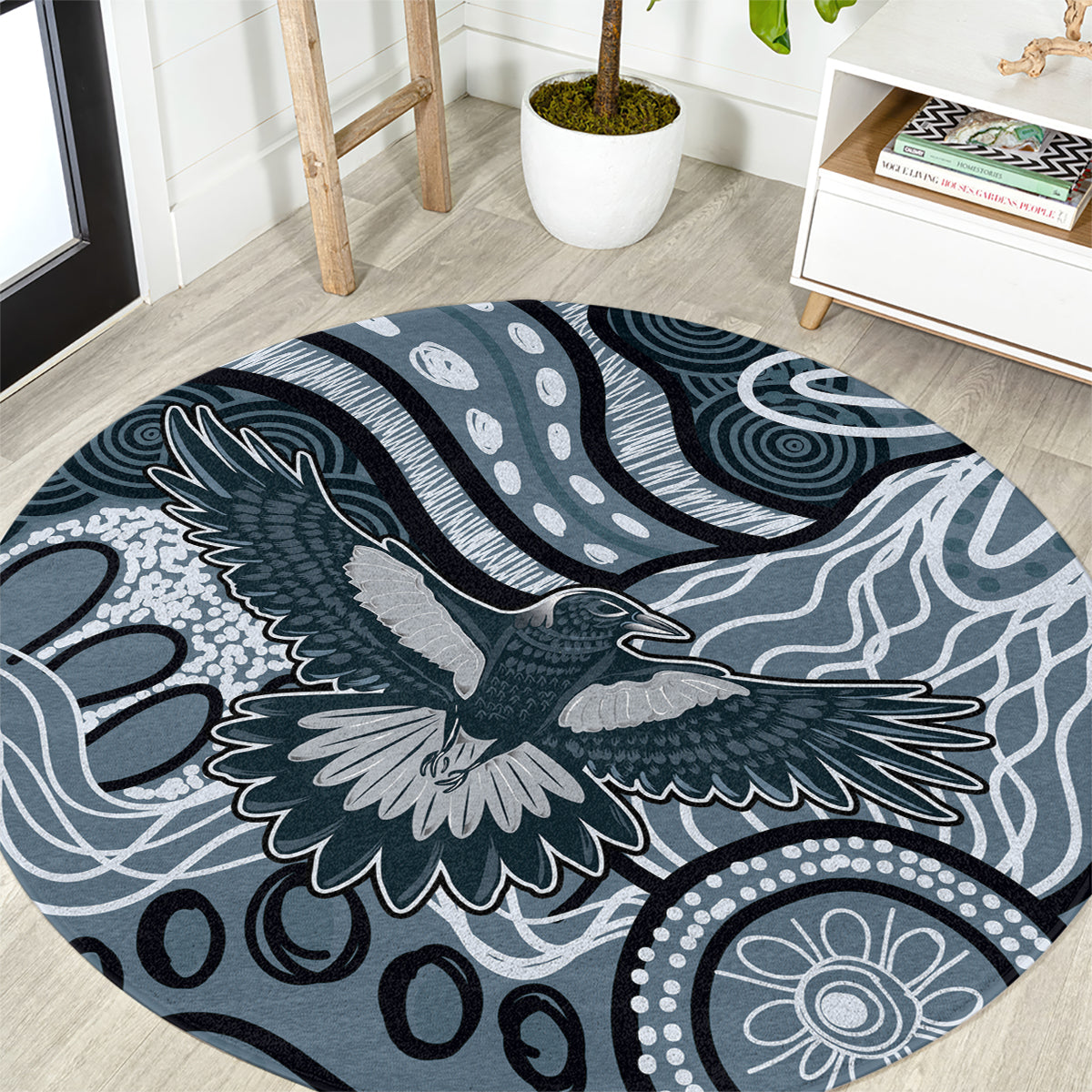 Magpies Aboriginal Art Round Carpet