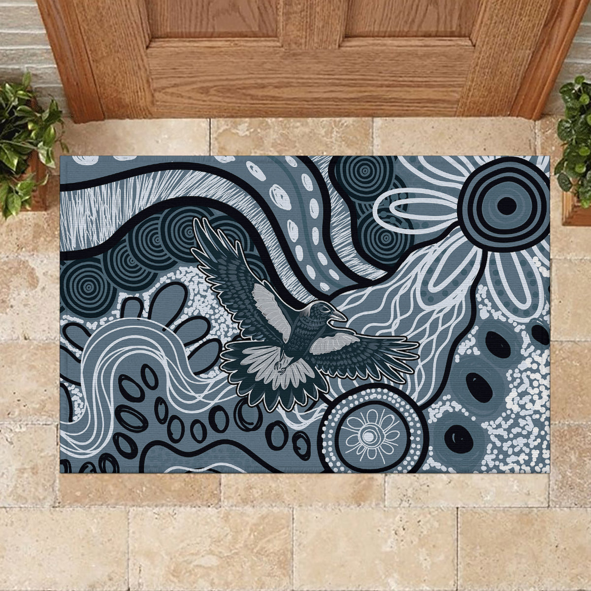 Magpies Aboriginal Art Rubber Doormat