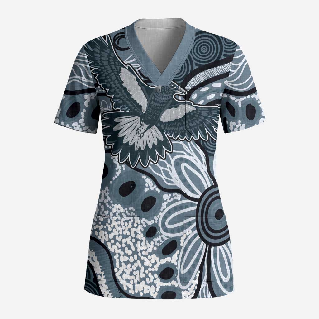 Magpies Aboriginal Art Scrub Top - Aussie Hoodie