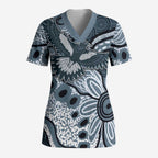 Magpies Aboriginal Art Scrub Top - Aussie Hoodie