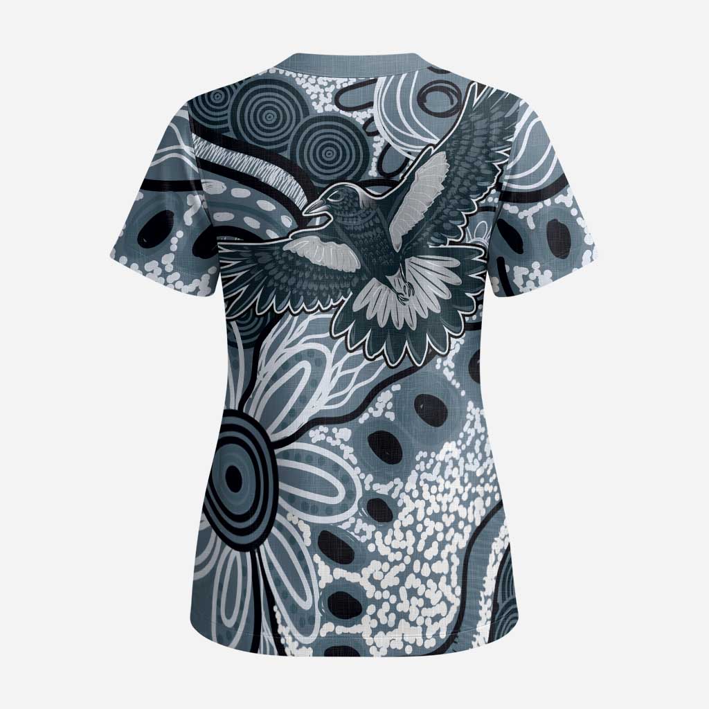 Magpies Aboriginal Art Scrub Top - Aussie Hoodie