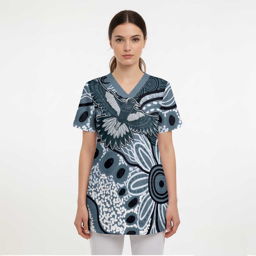 Magpies Aboriginal Art Scrub Top - Aussie Hoodie