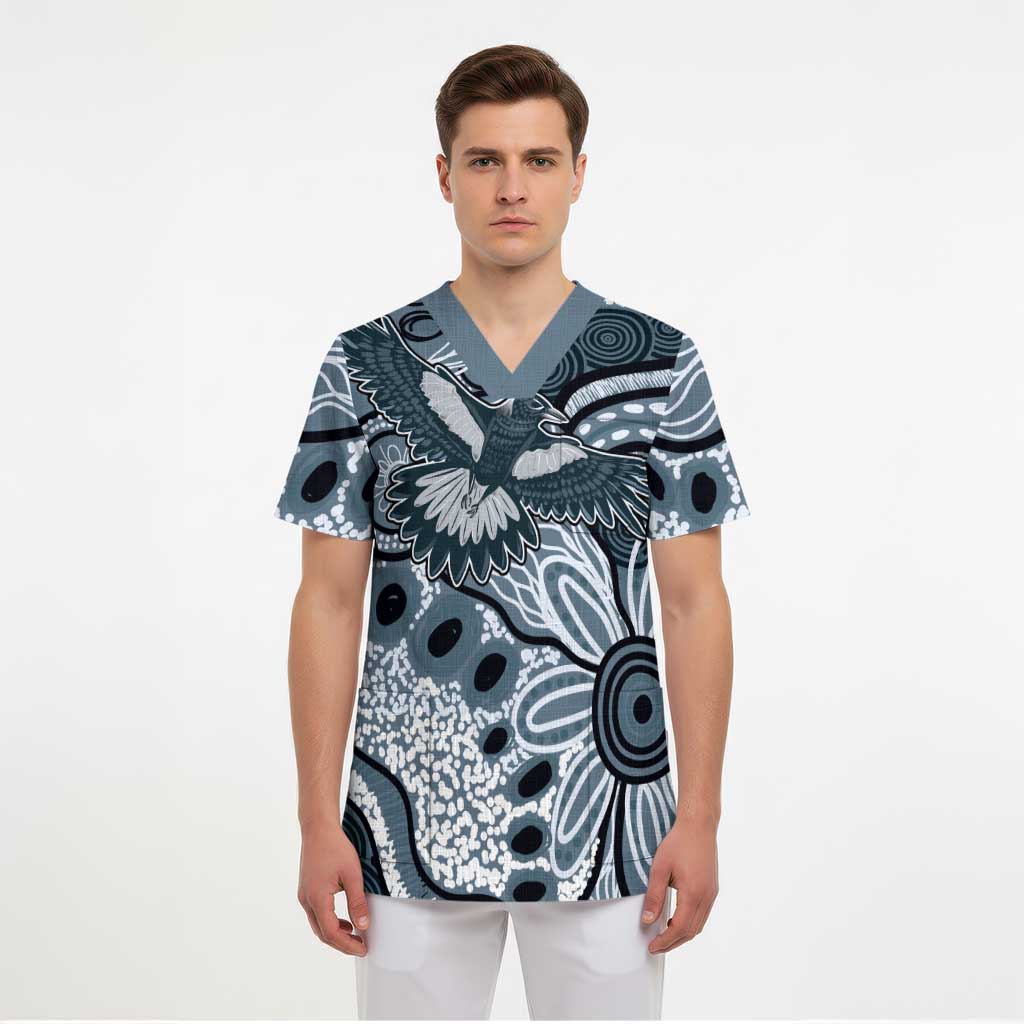 Magpies Aboriginal Art Scrub Top - Aussie Hoodie