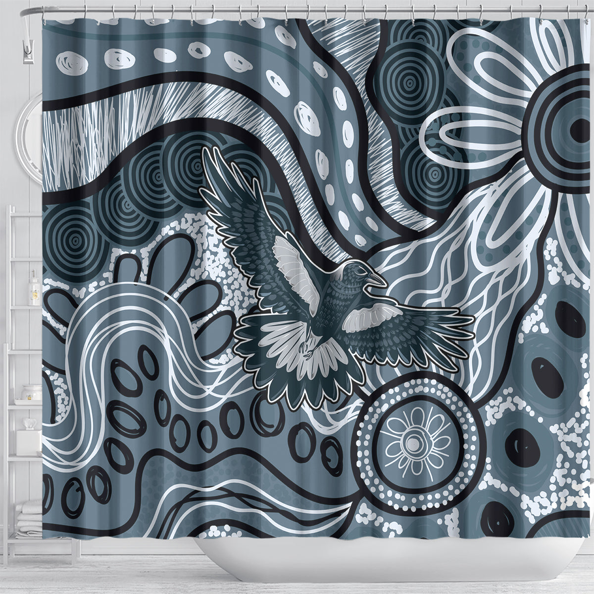 Magpies Aboriginal Art Shower Curtain