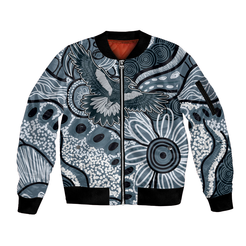 Magpies Aboriginal Art Sleeve Zip Bomber Jacket