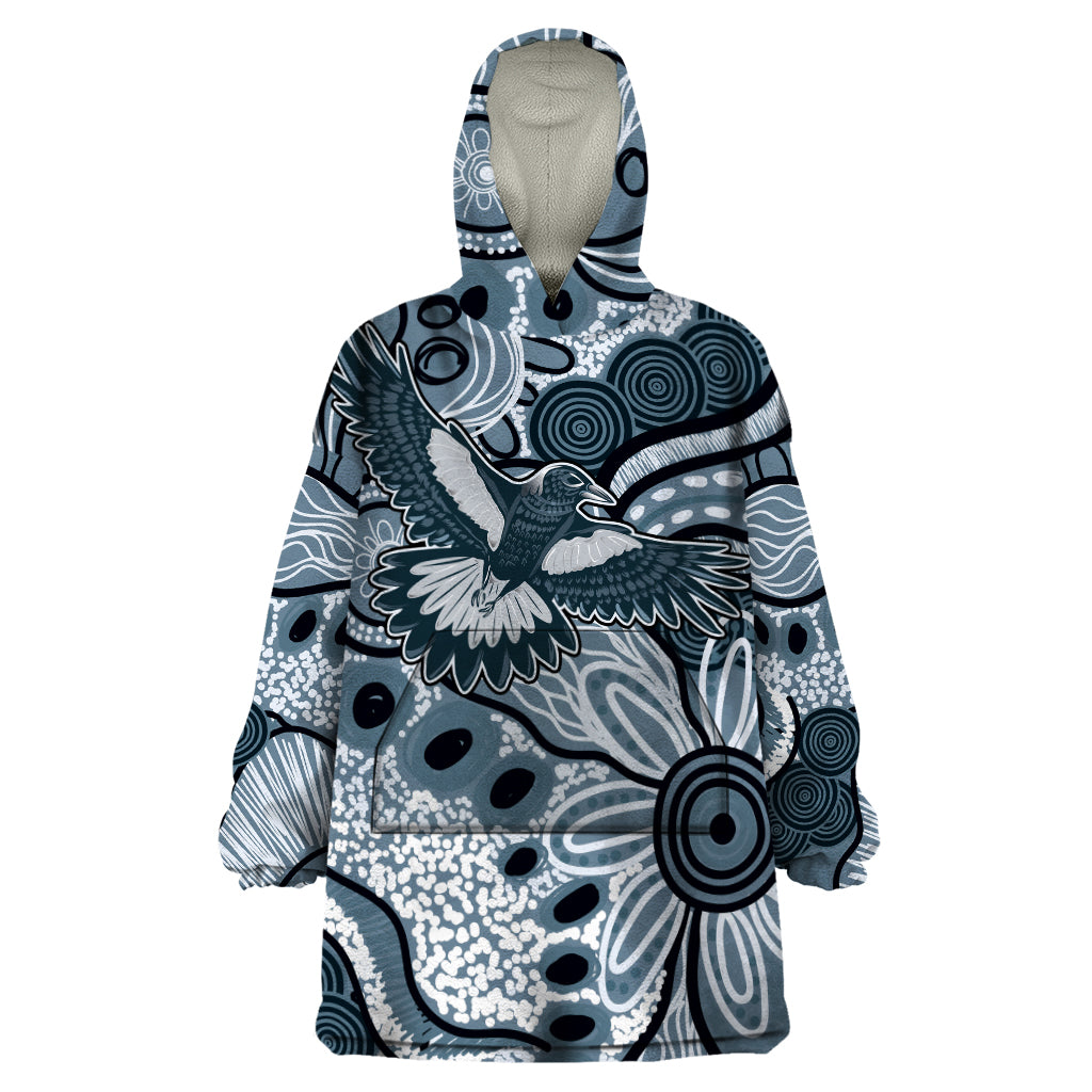 Magpies Aboriginal Art Wearable Blanket Hoodie