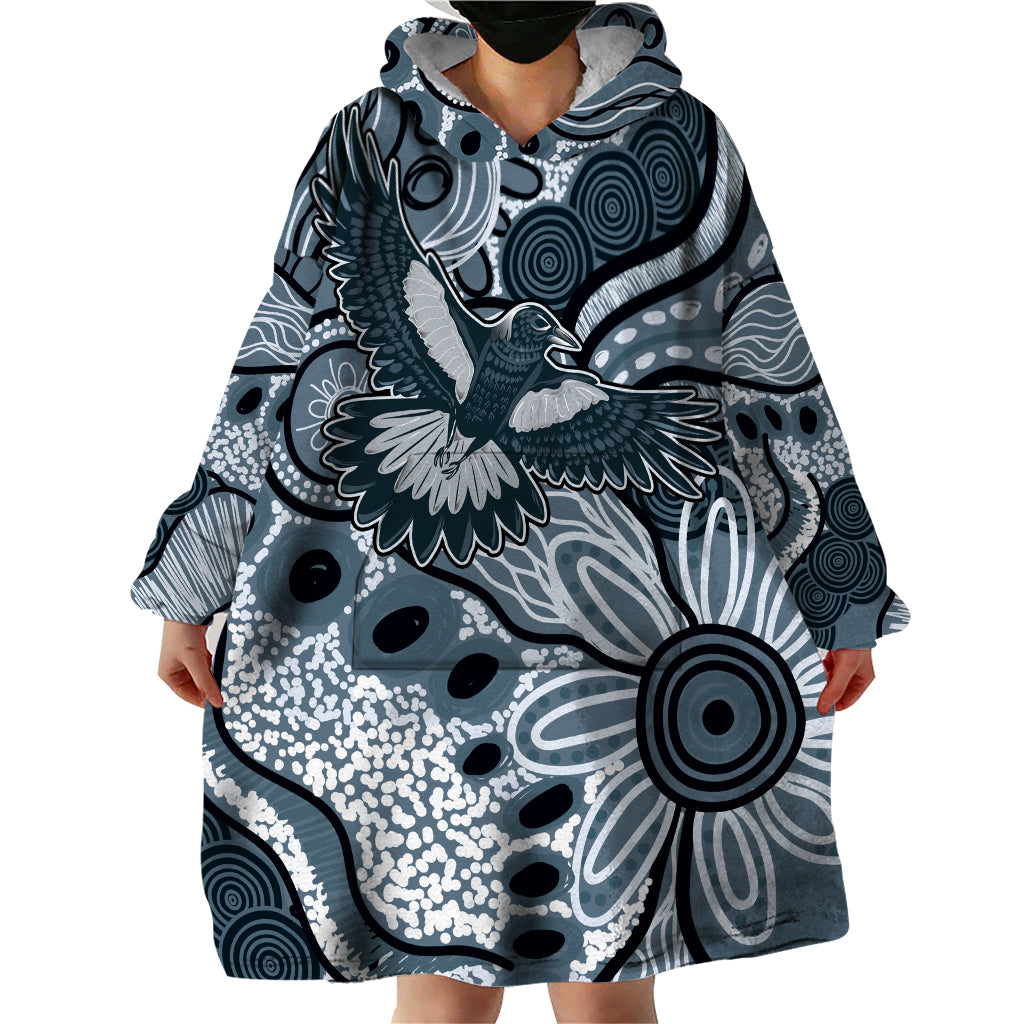 Magpies Aboriginal Art Wearable Blanket Hoodie