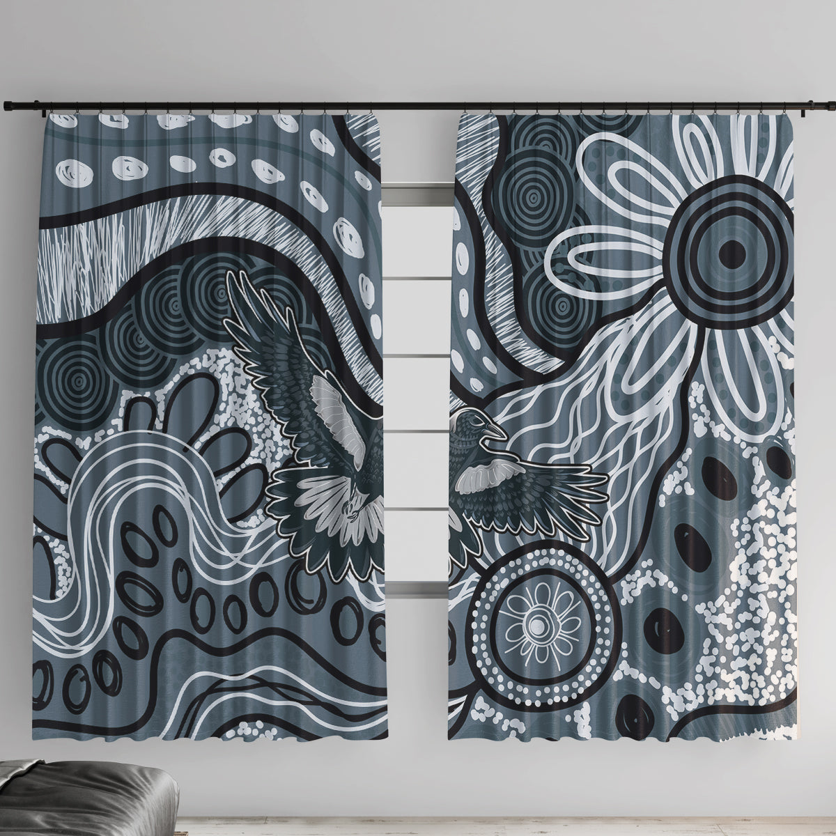 Magpies Aboriginal Art Window Curtain