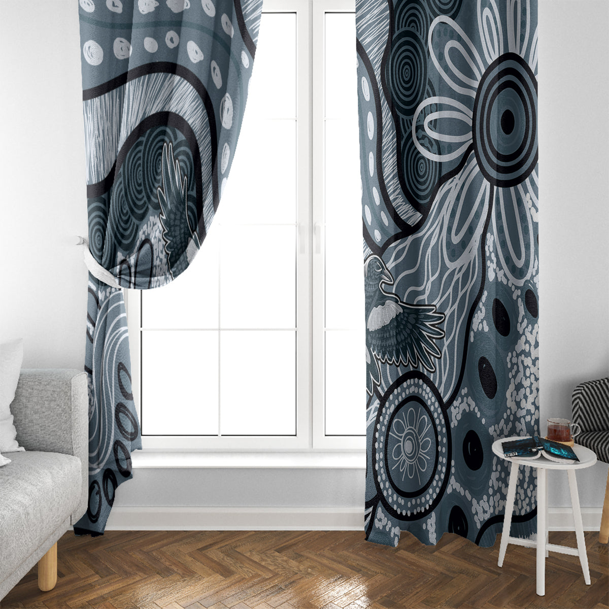 Magpies Aboriginal Art Window Curtain