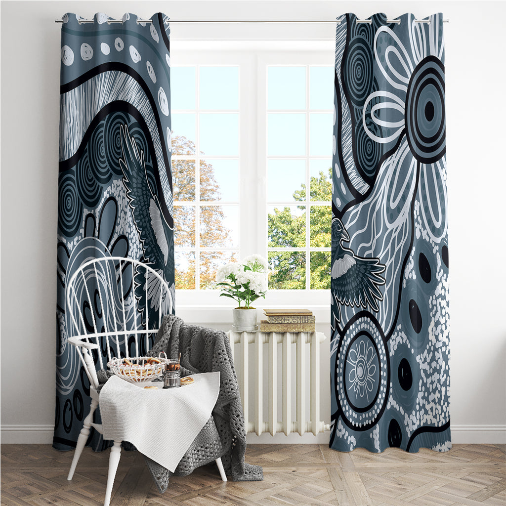 Magpies Aboriginal Art Window Curtain