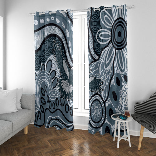 Magpies Aboriginal Art Window Curtain