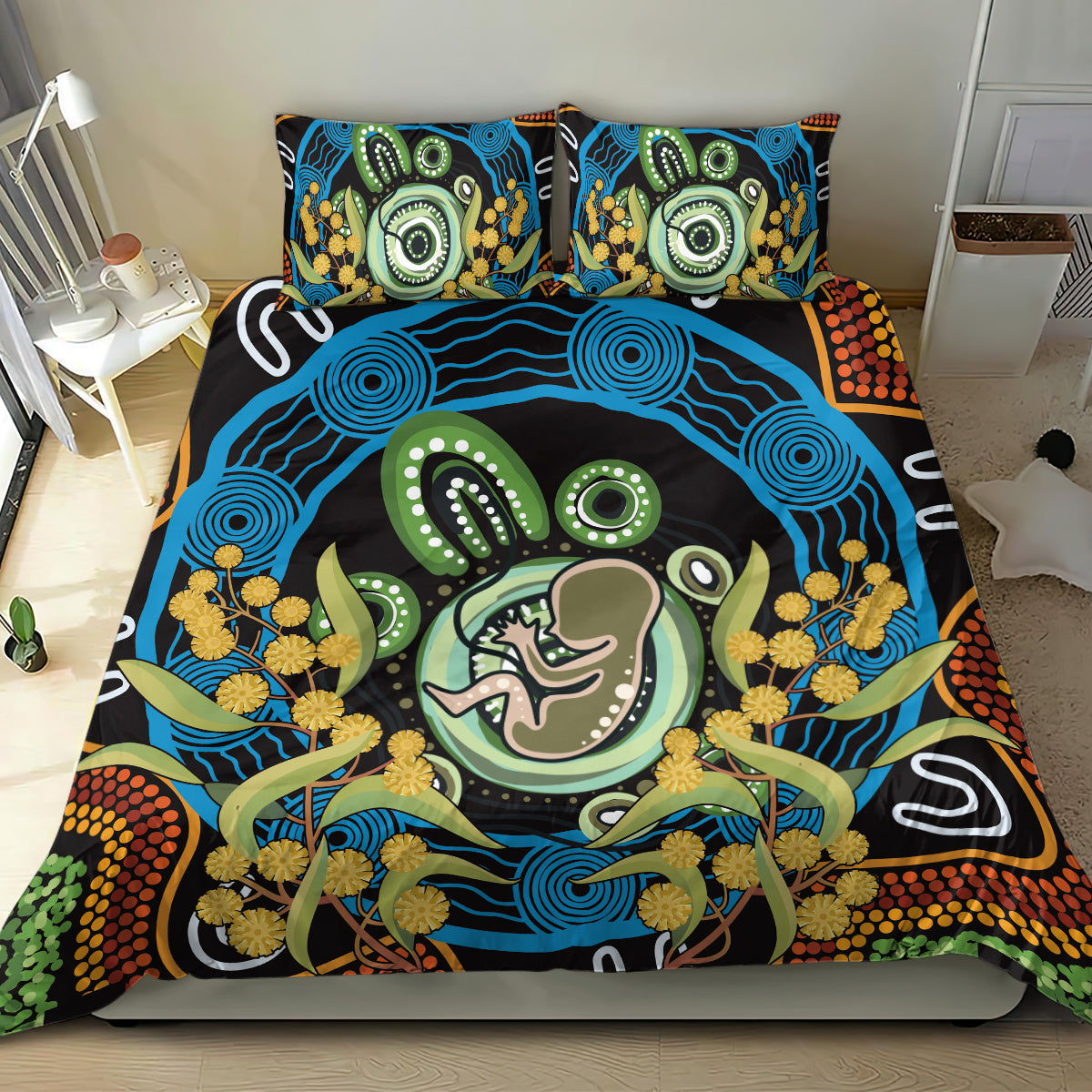 Baby in the Womb Bedding Set Aboriginal Art Style