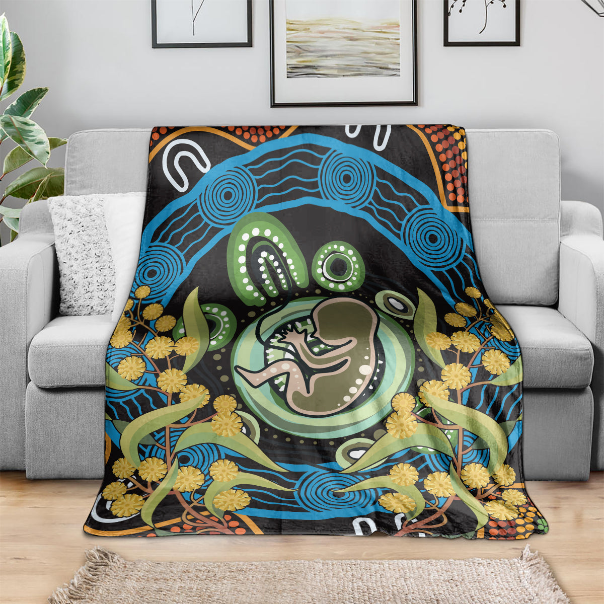 Baby in the Womb Blanket Aboriginal Art Style