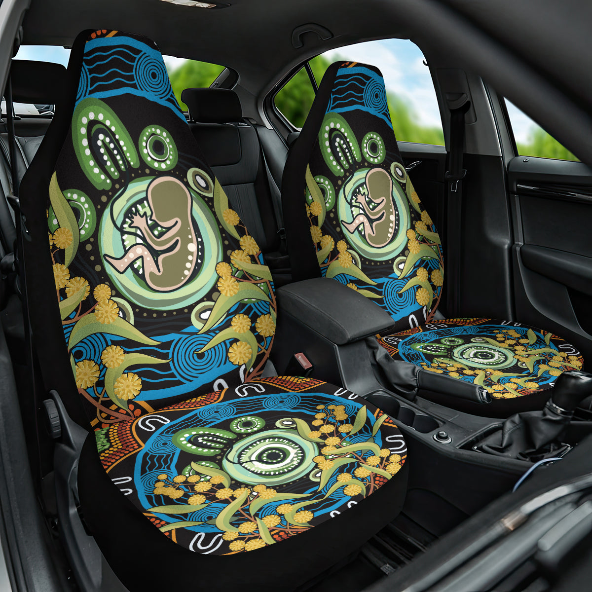 Baby in the Womb Car Seat Cover Aboriginal Art Style