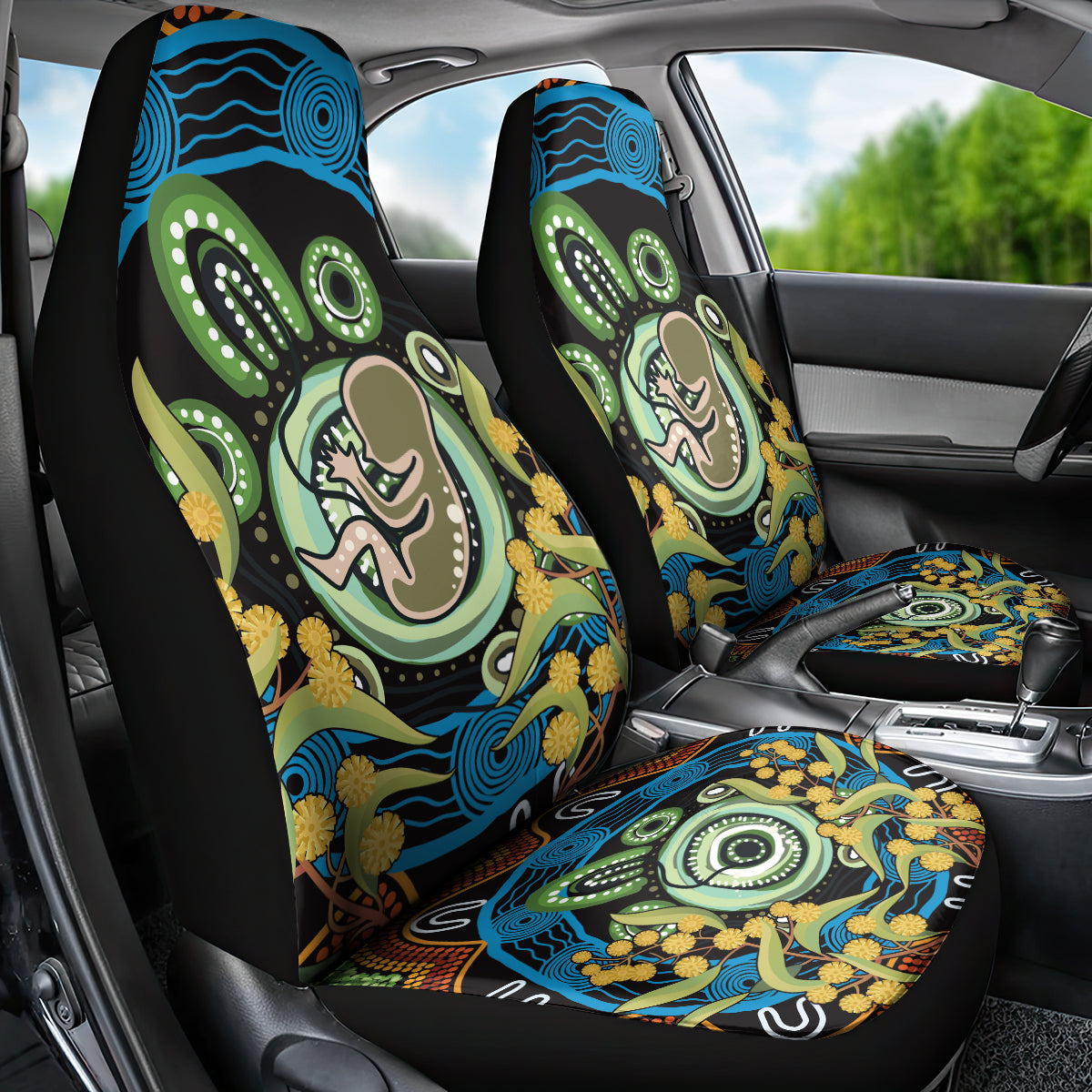 Baby in the Womb Car Seat Cover Aboriginal Art Style
