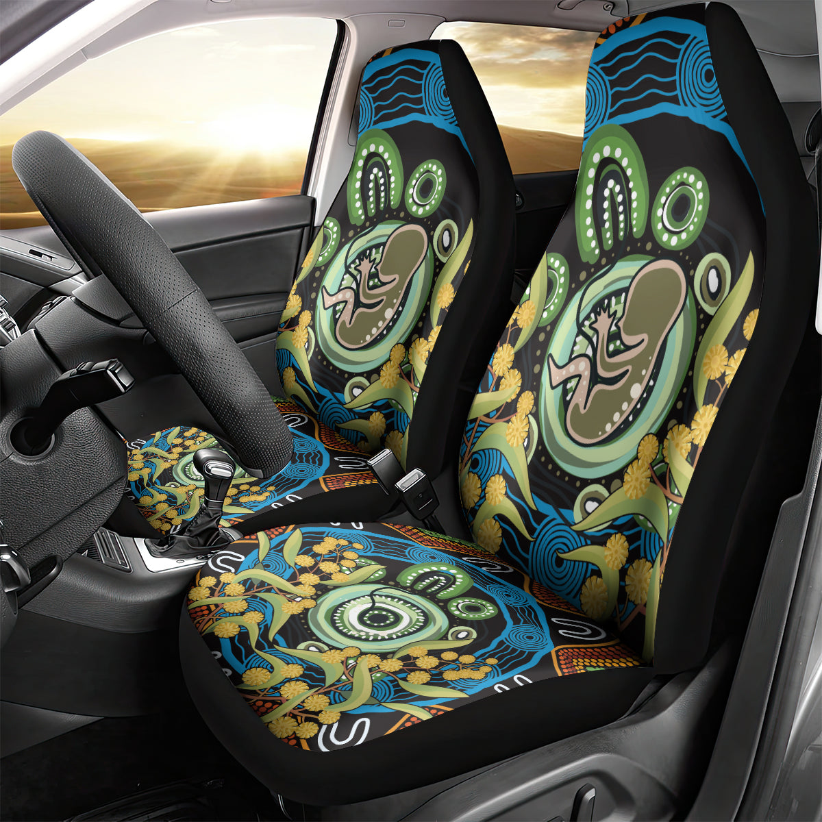 Baby in the Womb Car Seat Cover Aboriginal Art Style