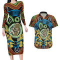 Baby in the Womb Couples Matching Long Sleeve Bodycon Dress and Hawaiian Shirt Aboriginal Art Style